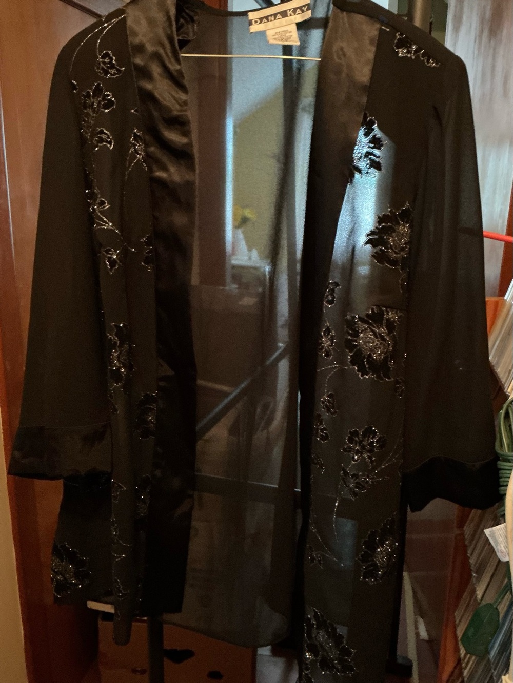 Dana Kay Black Sheer Embroidered Kimono Jacket